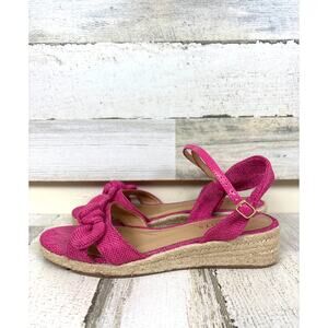 Talbots Women’s 7.5 Pink Pamela Bow Linen Espadrille Strappy Buckle Wedge NEW